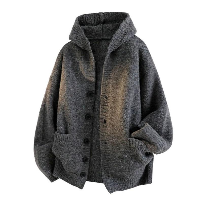 Vintage Hooded Cardigan in Dark Gray