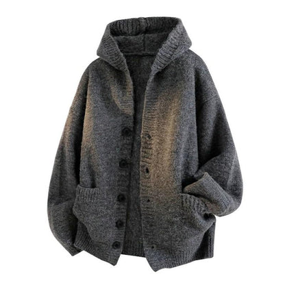 Vintage Hooded Cardigan in Dark Gray