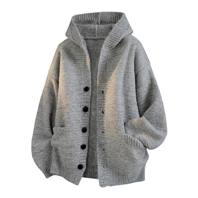 Vintage Hooded Cardigan in Light Gray
